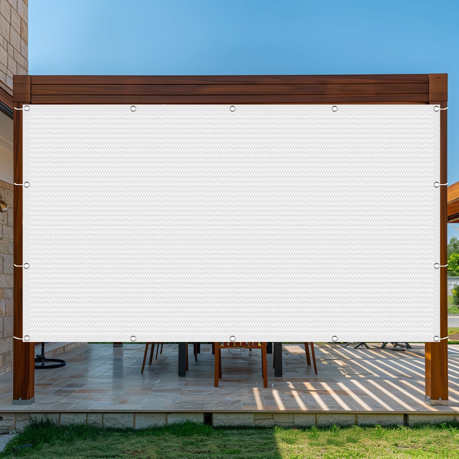 Voile d'ombrage 220 x 220 cm HDPE Respirant, Anti 95% UV, Contre Le Vent, Respirant, Perméable à L’Eau, Extérieure Filet d'ombrage avec Cordes pour Jardin, Pergola, Blanc