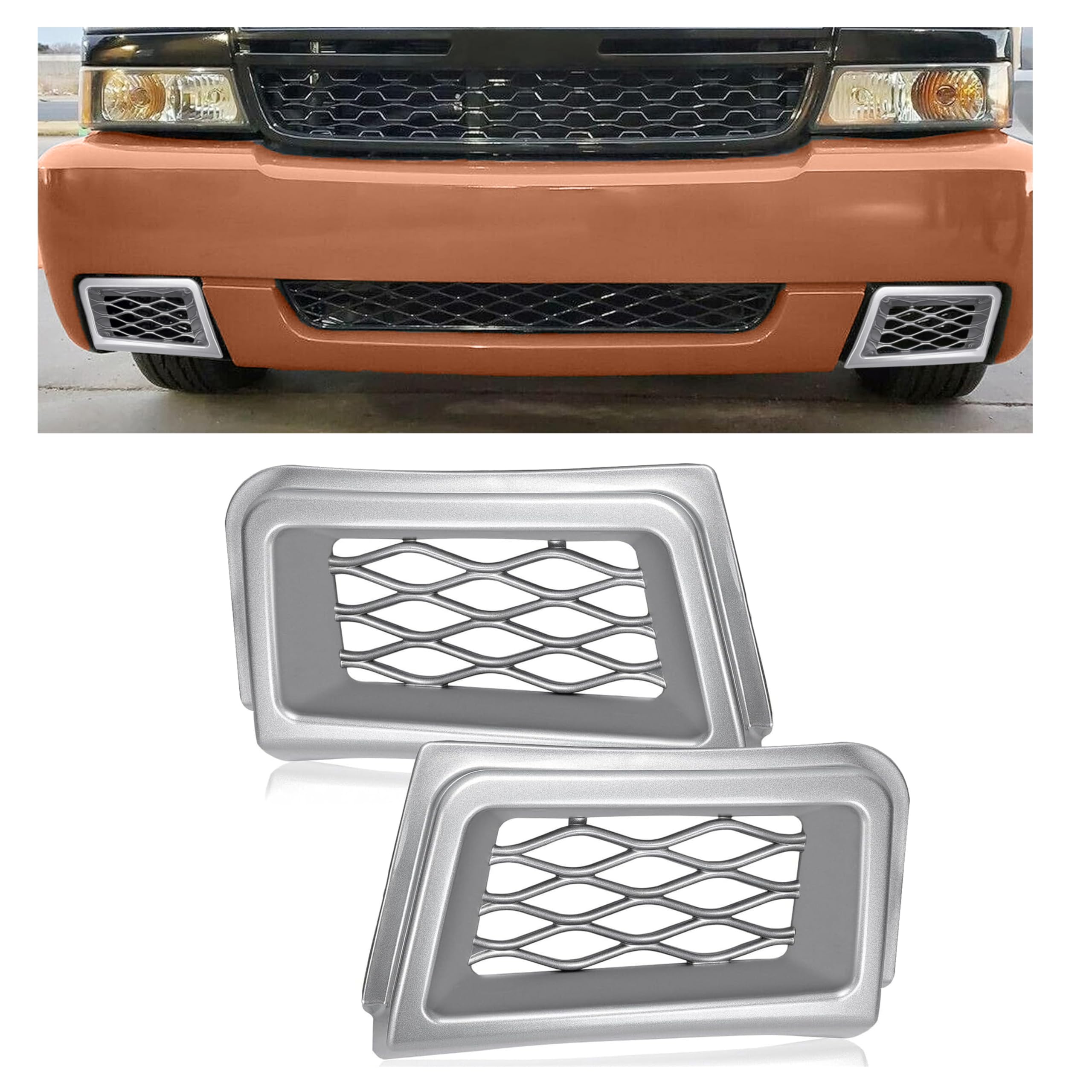 HECASA Silvery Front Bumper Right & Left Caliper Air Duct Set Compatible with 2003-2007 Chevy Silverado 1500