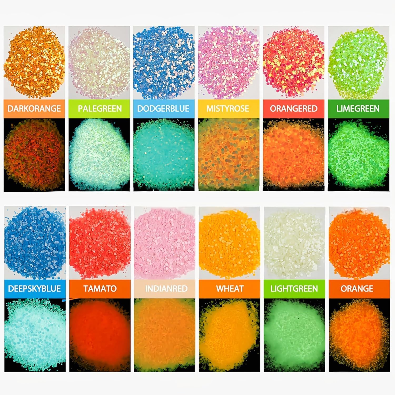 SEISSO Glow in The Dark Powder 12 Colors Epoxy Resin Dye Luminous Glitter Pigment Powder Safe Long Lasting for Fine Art, DIY Nail Art, Epoxy Resin Colorant, DIY Crafts Party, 0.35 Ounce (Pack of 12) - Image 7