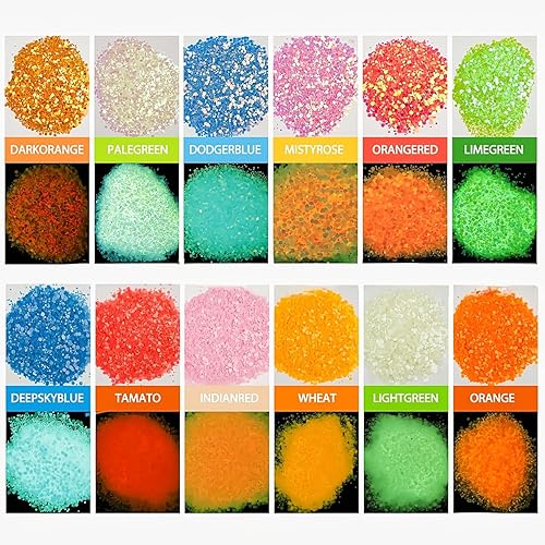 Miniatura 7 de SEISSO Polvo que brilla en la oscuridad, 12 colores, tinte de resina epoxi, pigmento luminoso con purpurina en polvo, seguro de larga duración para