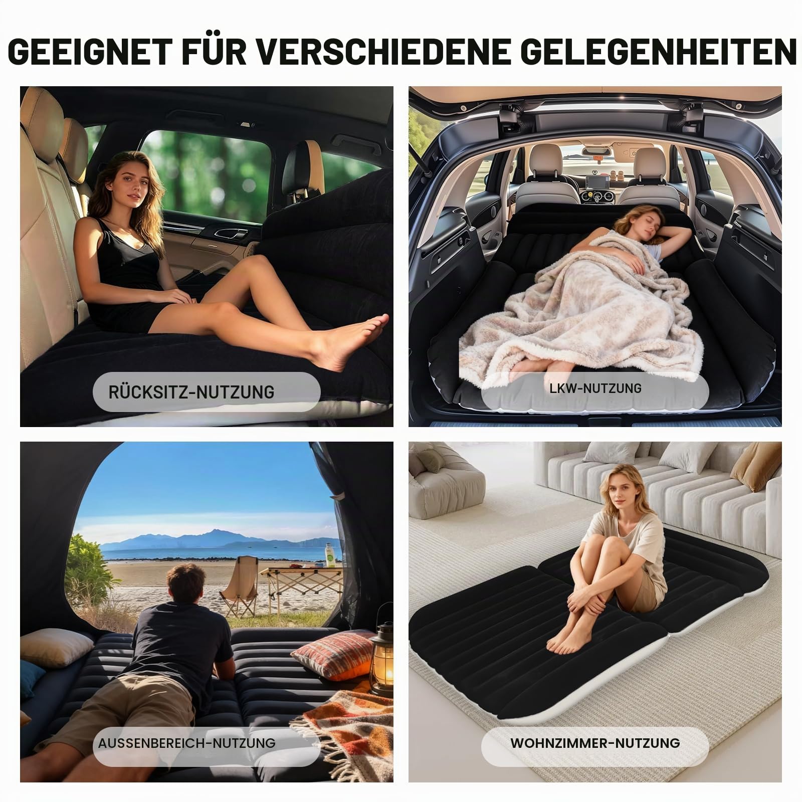 Auto Matratze SUV Luftmatratzen Camping Aufblasbare Matratze Aufblasbares Bett für den Auto-Rücksitz-Dickere Luftbett für Camping Outdoor Aktivitäten (Schwarz)