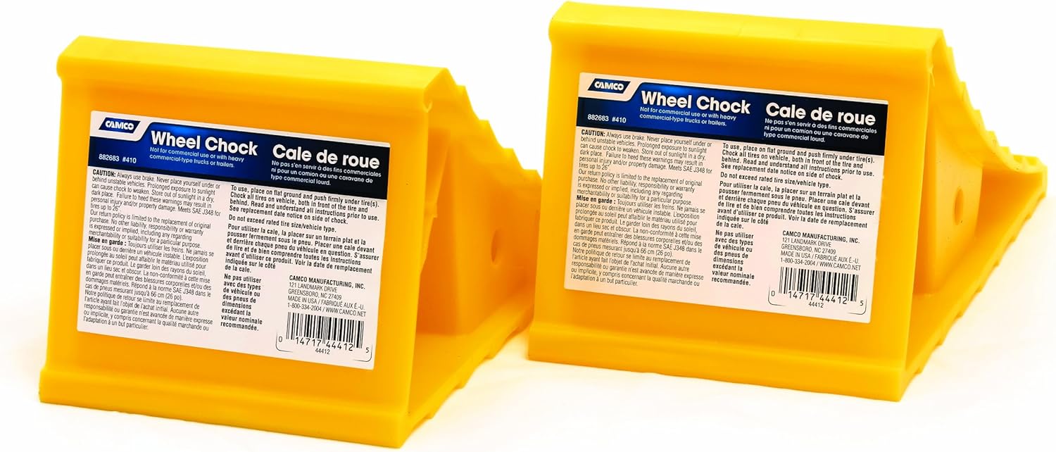 Camco Camper/RV Leveling Blocks + Wheel Chocks | Interlocking Nested Design Blocks & Molded Hard Plastic Chocks