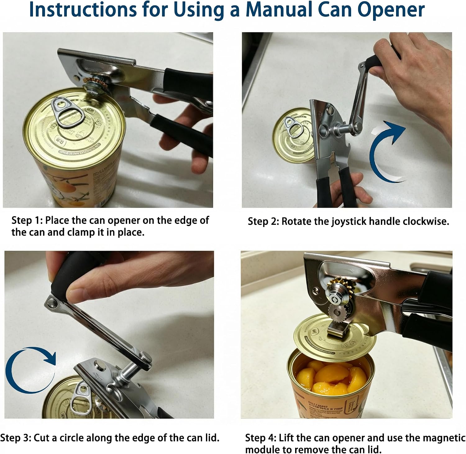 AORRZER® Can Opener Manual with Magnetic Lid Lifter, High-Intensity Sharp Steel Blade, Bottle Opener, Comfortable Grip Handle, Kitchen Tools for Home and Commercial (Black)