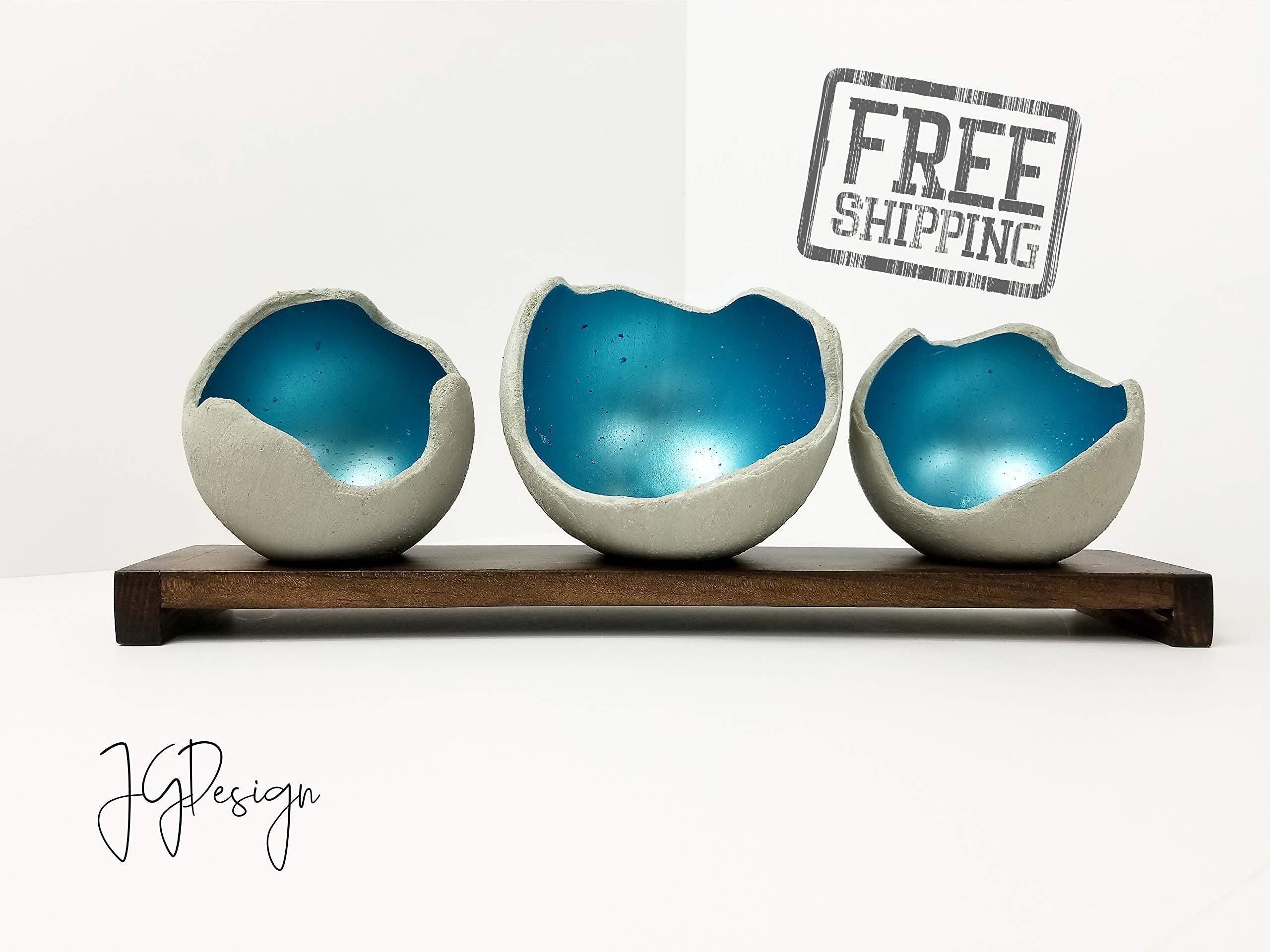 Decorative Concrete Bowl - Aqua- Air Plant Holder - Candle Holder - Smudge Bowl