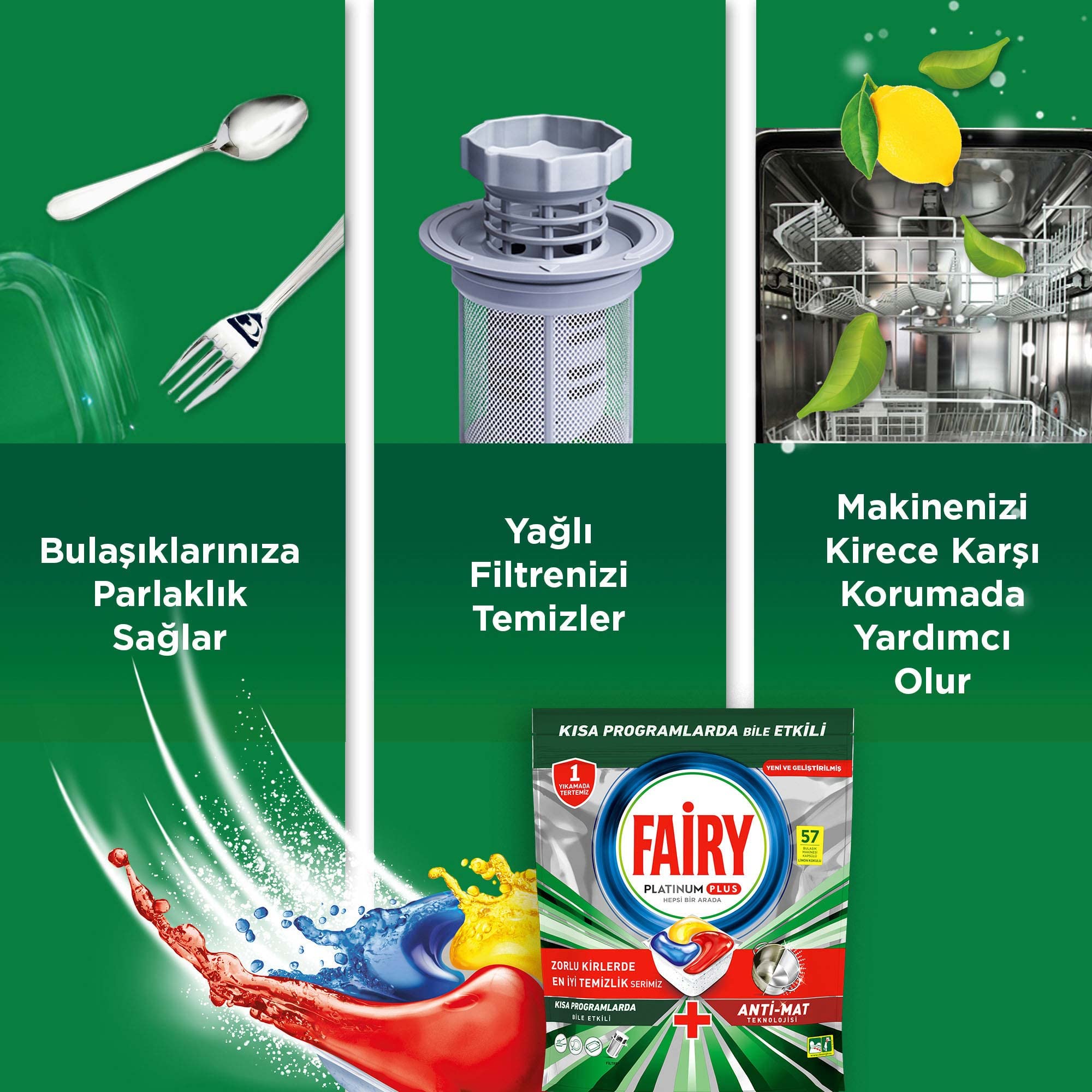 Fairy Platinum Plus Ultra Temizlik Bulaşık Makinesi Deterjanı Kapsülü 32 Yıkama Limon Kokulu