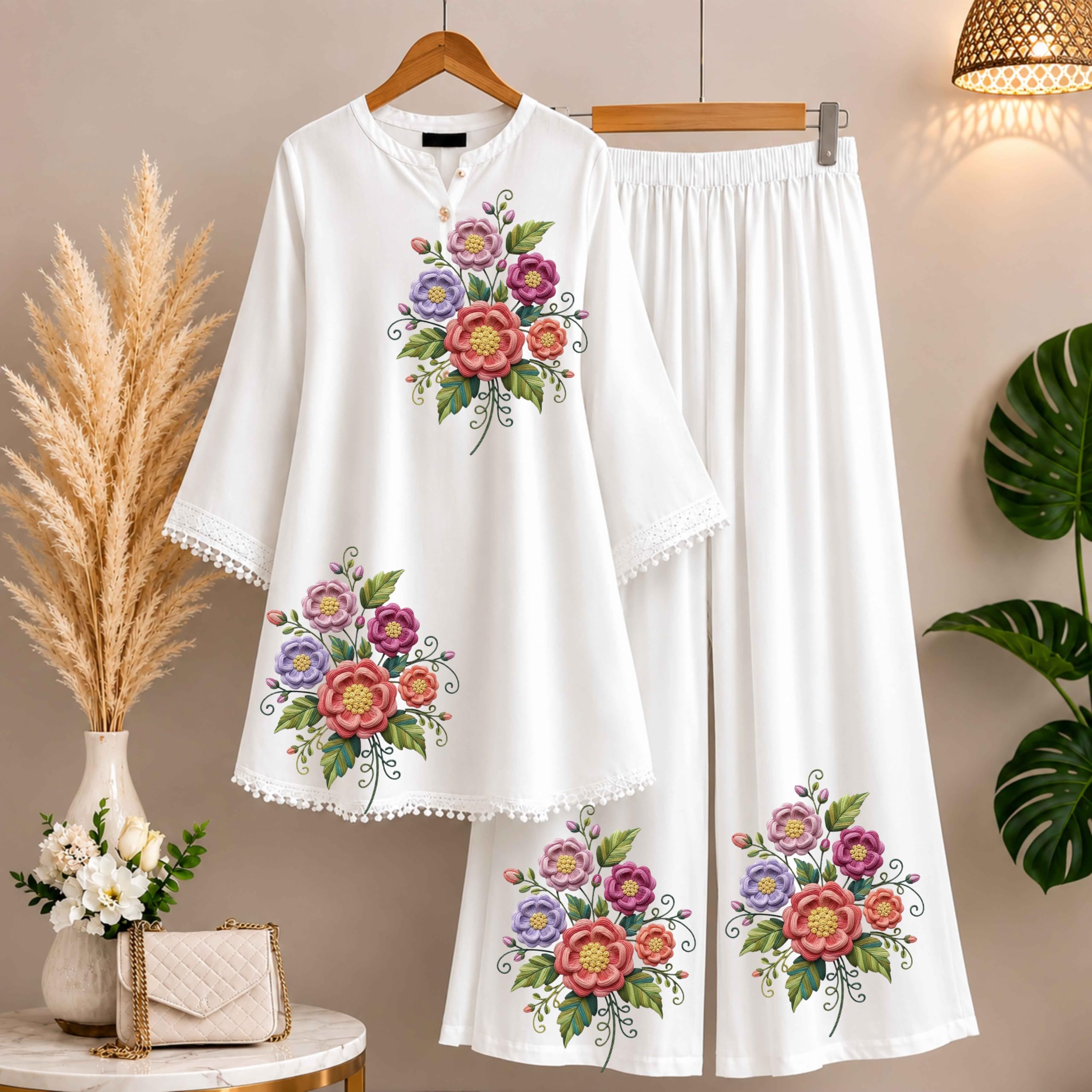 Floral Embroidery Effect DTF Heat Transfer Stickers 4 Pcs | 6 x 4 Inch Each, Iron-On Fabric Transfer, For Kurti, Saree, T-Shirt, Vibrant Colours, Long-Lasting Print-image-3