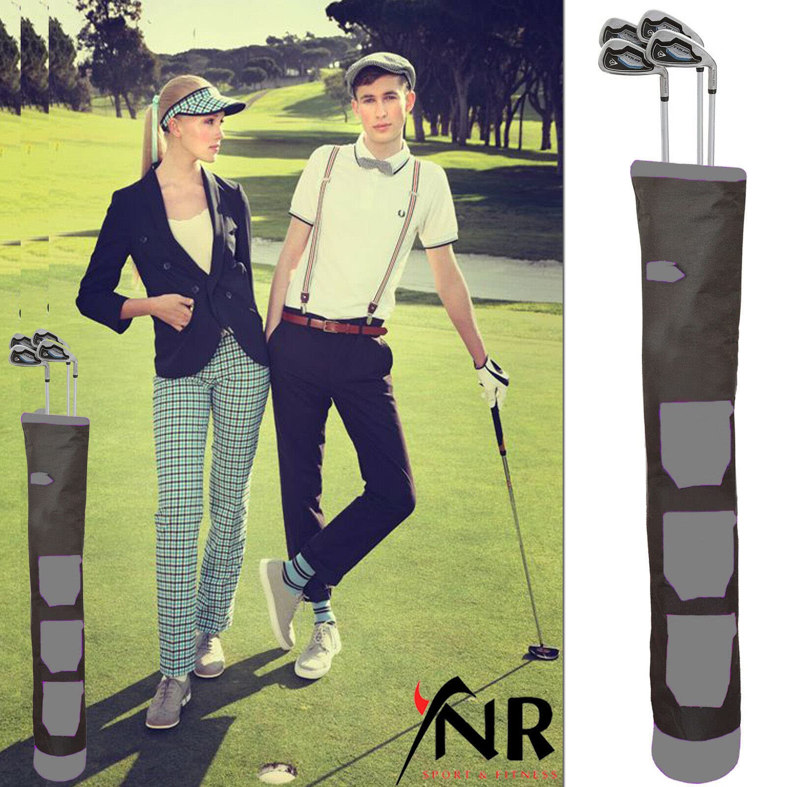 Pencil Golf Club Ball Bags Three Pockets H-34 Inch D-5 Light Weight Equipment Bag Ideal for Golf Course & Travel (Black Grey)
