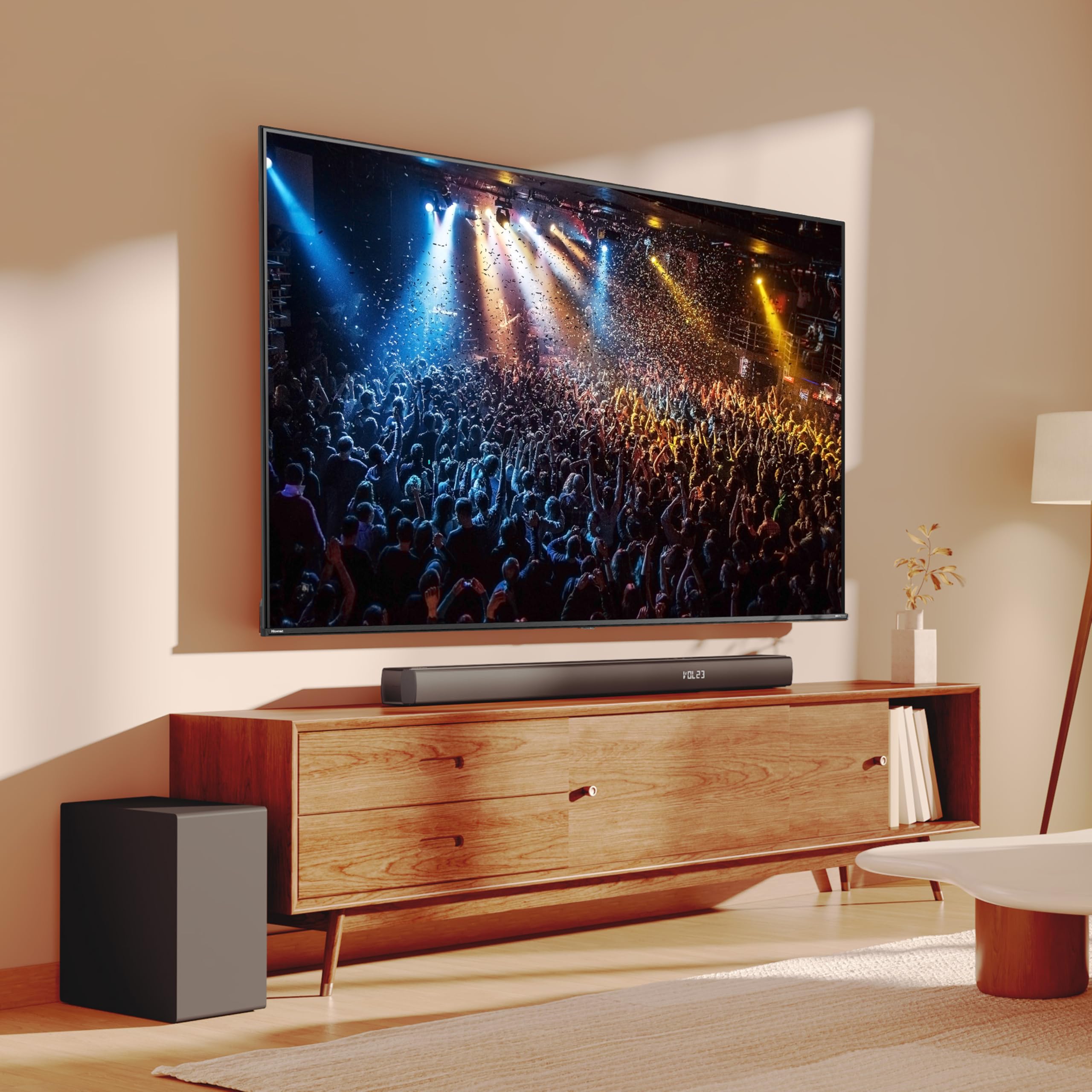 Hisense HS3100 - Barra de Sonido 3.1, 480W, Dolby Audio, DTS Virtual X, Bluetooth 5.3, HDMI ARC/Optical/AUX/USB, 6 Modos de Sonido, Modo TV, EzPlay