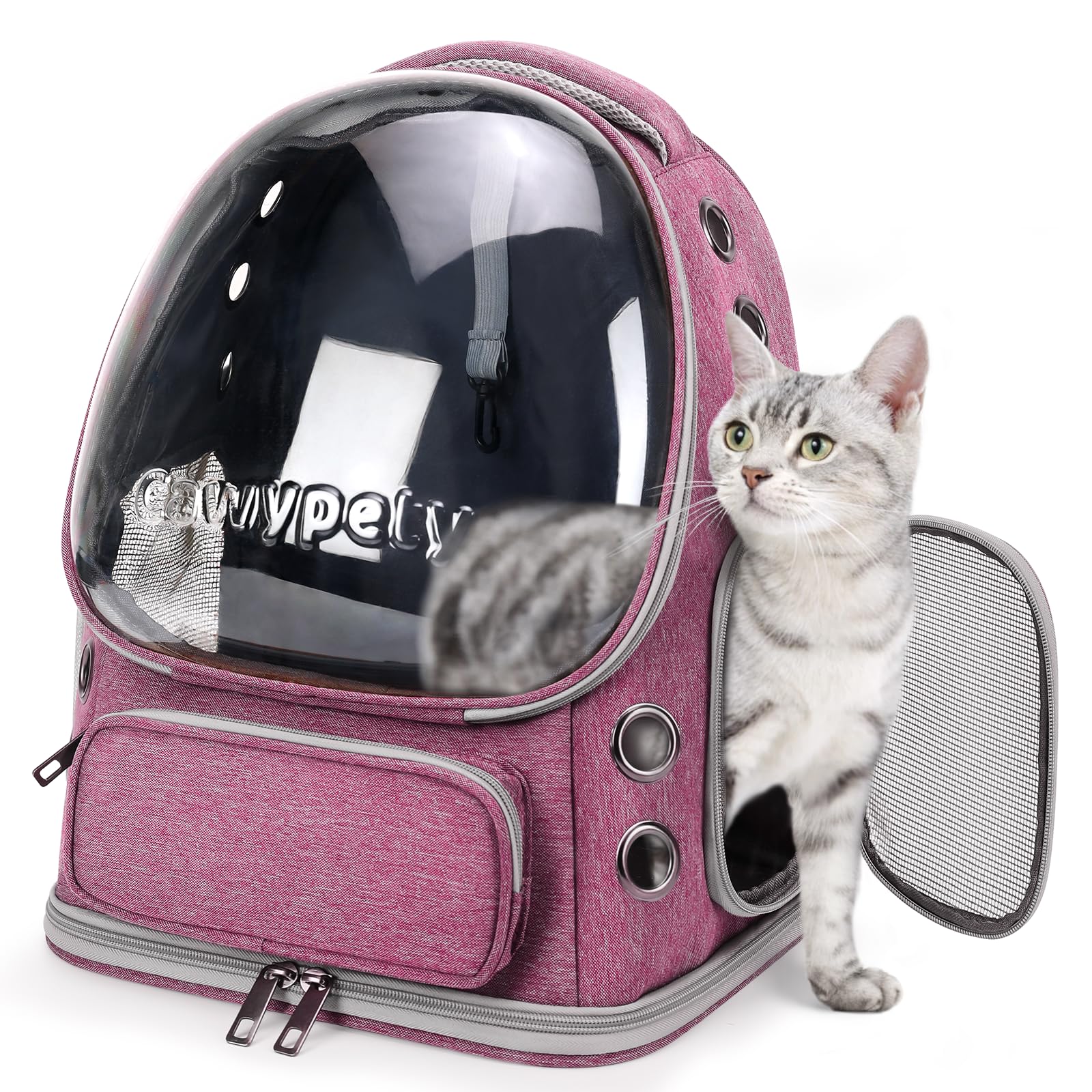 Cawypety Zaino per gatti, traspirante, con bolle spaziali, per cani di piccola taglia fino a 6,8 kg, trasparente e pieghevole, per viaggi e escursioni, colore rosa