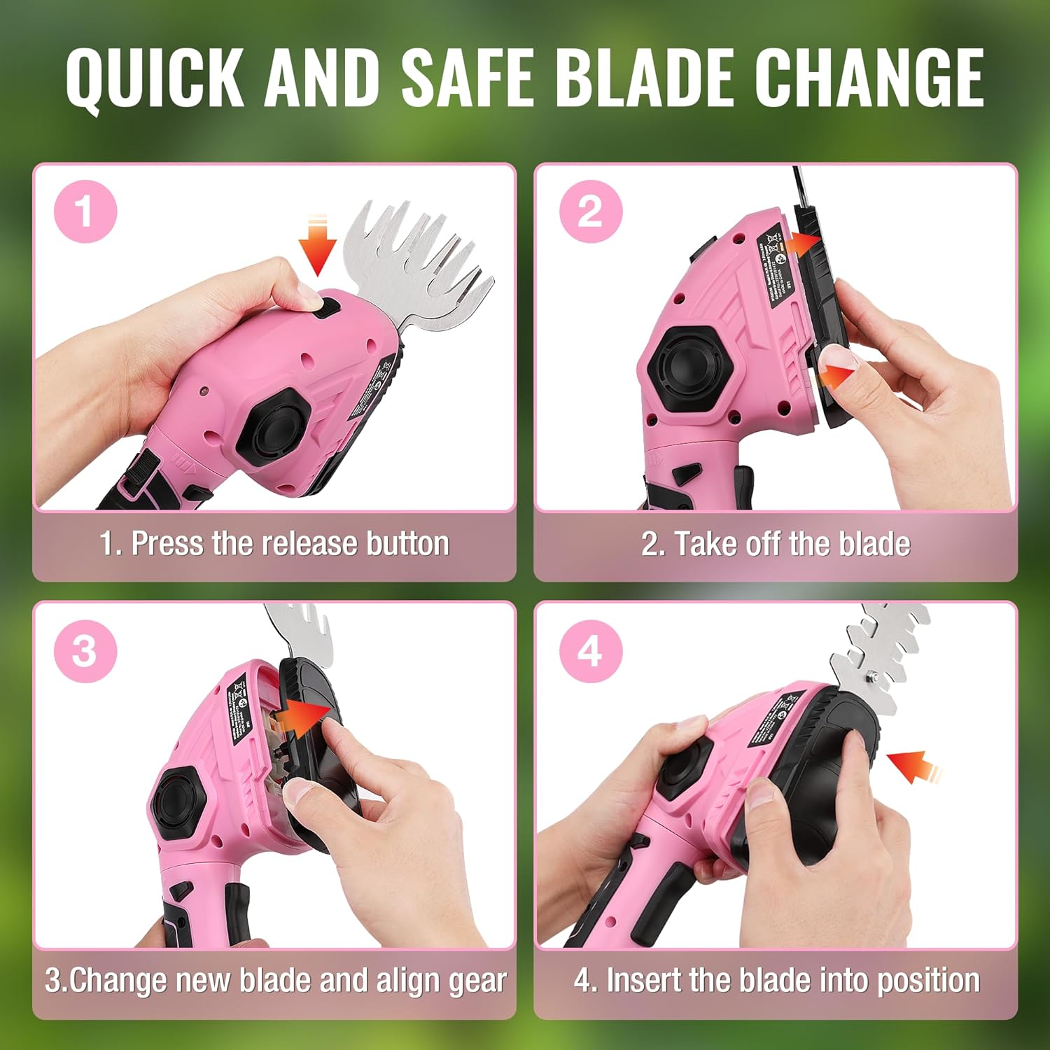 WORKPRO Pink Cordless Grass Shear & Shrubbery Trimmer - 2 in 1 Handheld Hedge Trimmer 7.2V Electric Grass Trimmer Hedge Shears/Grass Cutter 2.0Ah Rechargeable Lithium-Ion Battery - Pink Ribbon