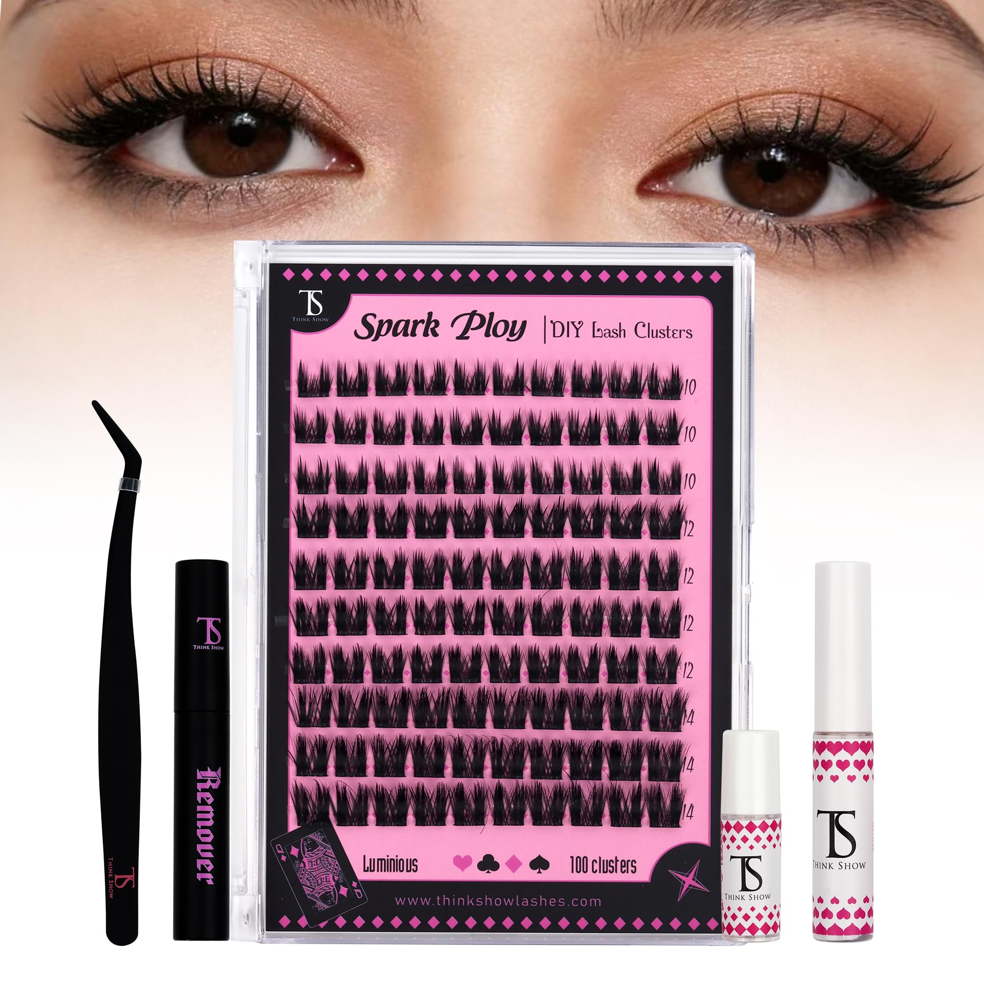 THINK SHOW Cluster Lashes 100pcs Individual Lashes Clusters Eyelash Extensions False Eyelashes DIY Wispy Fluffy Lash Extension Kit