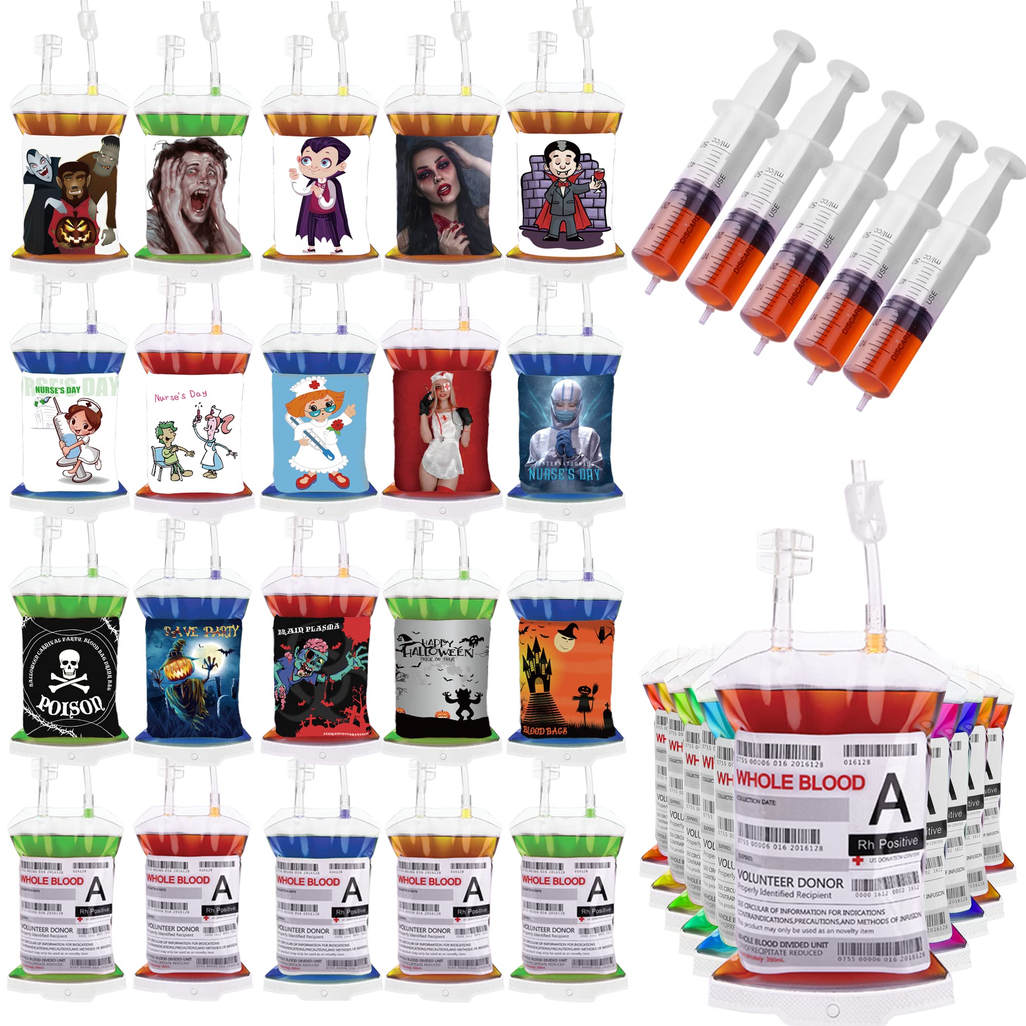 WYNK Halloween Party Decorations Cups, 50 Packs Blood Bag IV Bags for Drink - 11.5 FL Oz,Comes with a filling pump, Live Blood of Theme Party, Halloween/Vampire/Hospital Nurse Graduation Party Favors