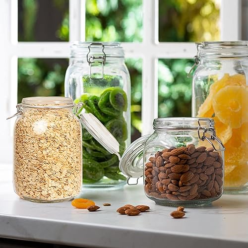 Miniatura 5 de Tarros transparentes de almacenamiento de alimentos cuadrados de 78 onzas, recipiente de vidrio hermético con tapas, juego de 3, organización de