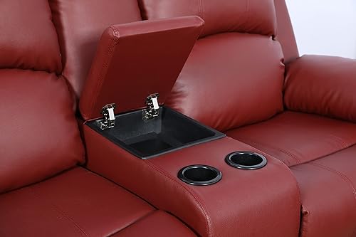 Miniatura 8 de GS28XX - Juego de sofá reclinable de 3 piezas, tapicería de cuero regenerado, manual con mesa desplegable y consola central (rojo, 3 piezas)