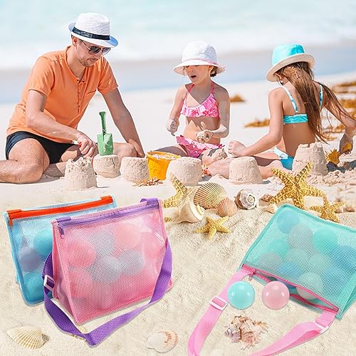 Miniatura 6 de MARFOREVER Paquete de 3 juguetes de playa para niños, bolsas de recolección de conchas para sostener conchas, juguetes de arena para niños y niñas
