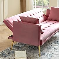Vista 34 de Sofá cama moderno de terciopelo de 72 pulgadas, sofá cama plegable convertible con 3 respaldos ajustables, sofá biplaza reclinable copetudo