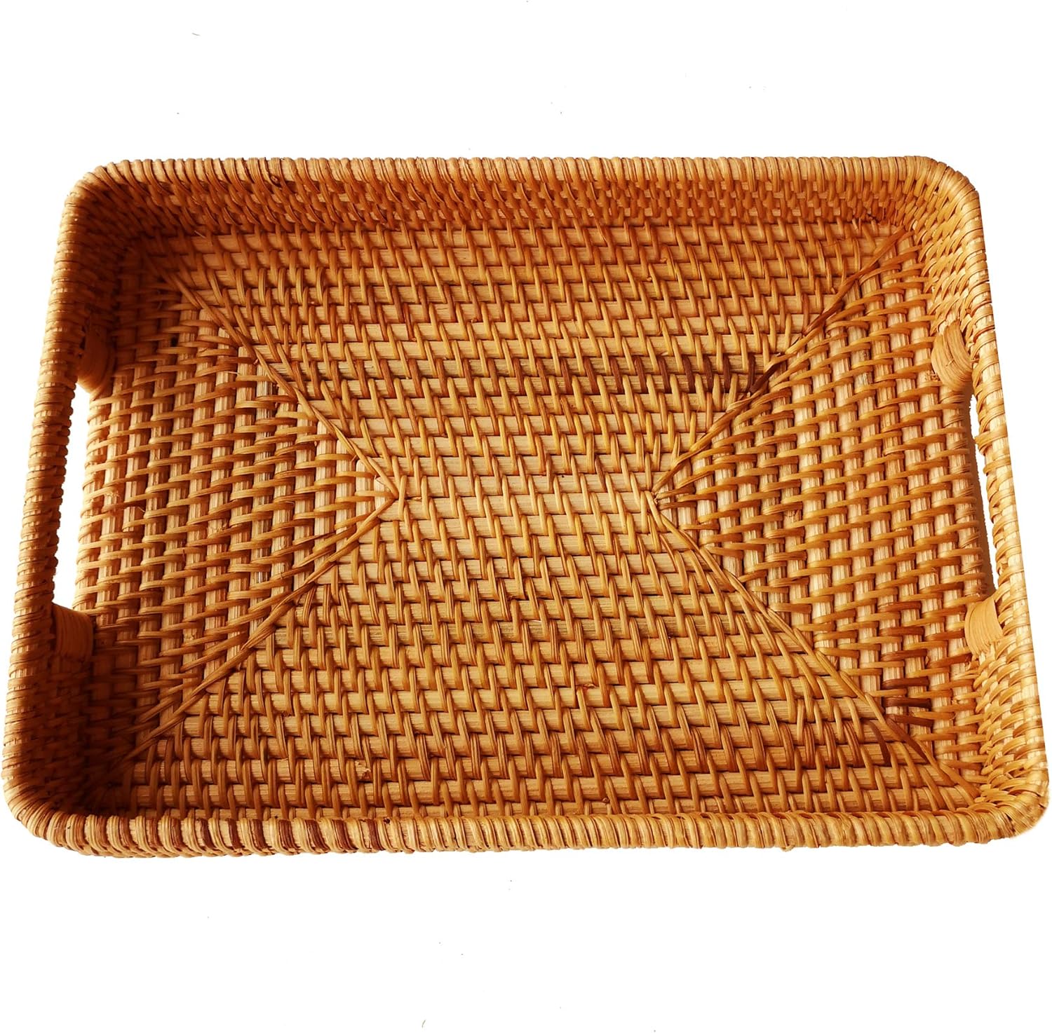 i-lan 17 Inch Oversize Handmade Rectangular Serving Trays with Cutout Handles and 2.3” Wall,Decorative Rattan Woven Storage Baskets Organizer Plate Tray for Bread,Fruits,Catch All Dish,XL,Brown - Image 7