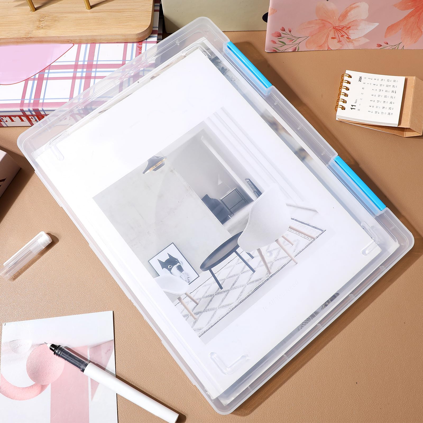 NOLITOY Transparente Kunststoffbox 4 Stück Dokumentenbox Stapelbar mit Deckel für Büro und Schulbedarf zur Aufbewahrung von Fotos und Unterlagen