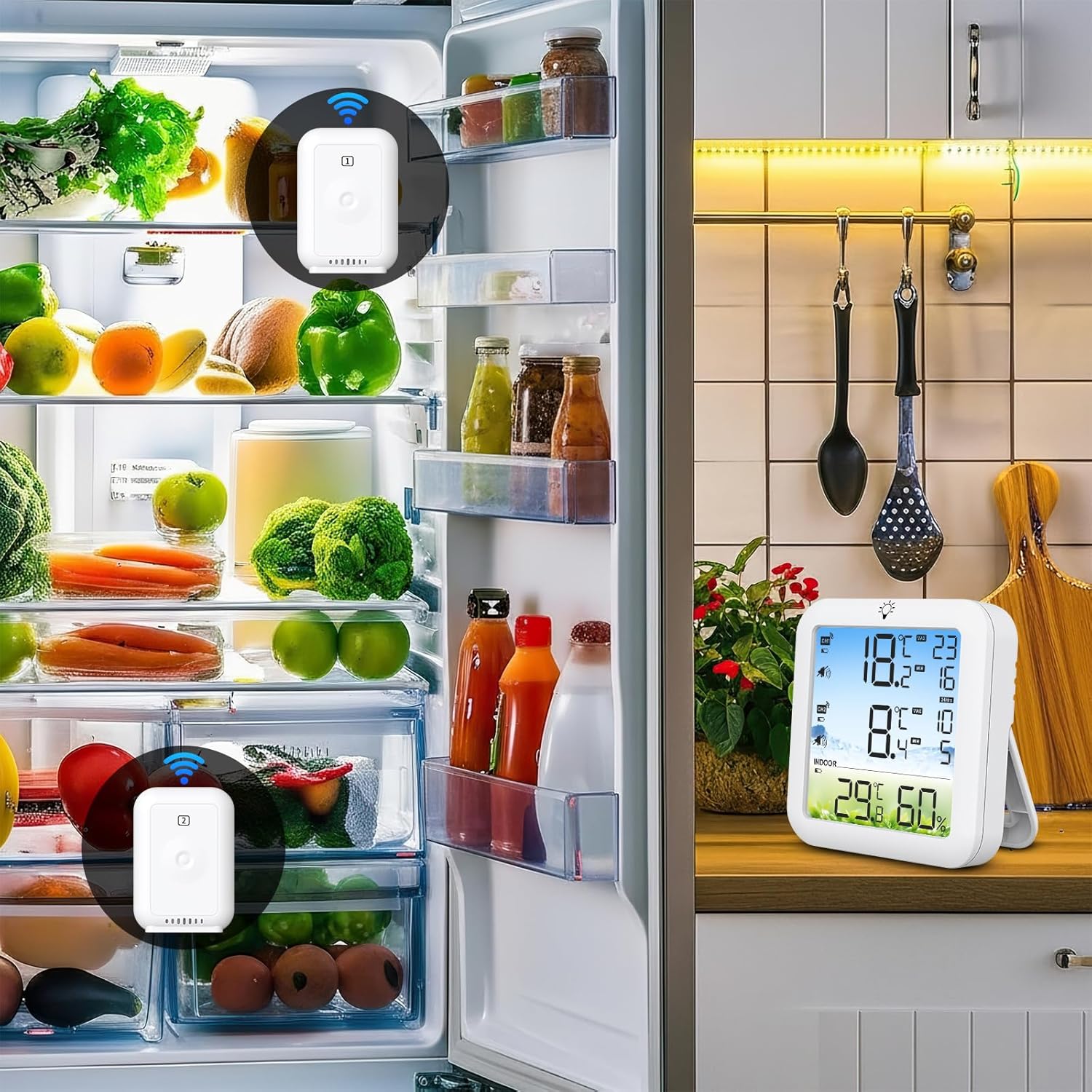 Wireless Freezer Thermometer with Alarm, 330FT Remote Sensor, Digital Thermometer with Backlit Display for Fridge/Freezer, Max/Min Recording to Prevent Food Spoilage