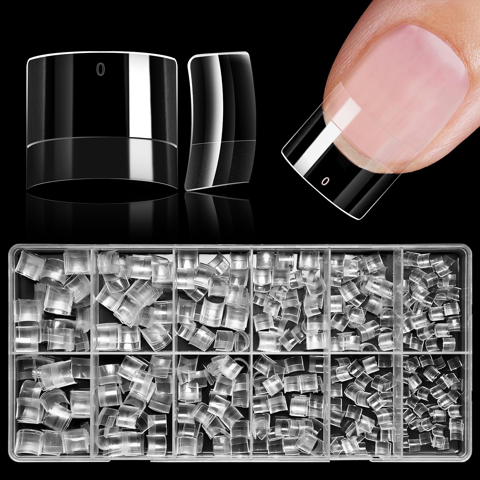 AddFavor 600pcs Short Square Nail Tips, Half Cover Clear Soft Gel Nail Tips Square, 12 Sizes Press on False Nails Tips for Acrylic Nail Extension,
