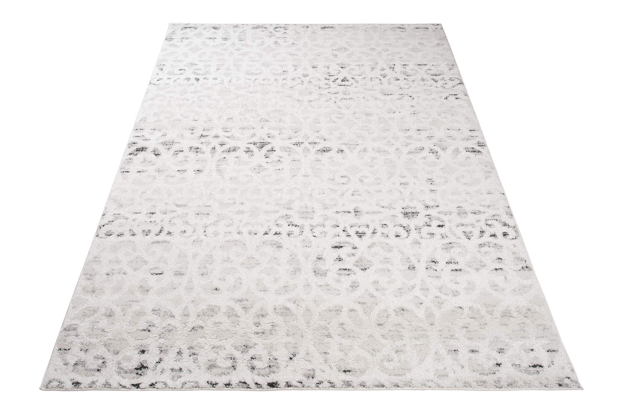 Tapiso Troya dywan z krótkim włosiem, nowoczesny, geometryczny, marokańska kratka, wzór kwiatowy, nakrapiany, ecru, beżowy, do salonu, Ökotex 120 x 170 cm