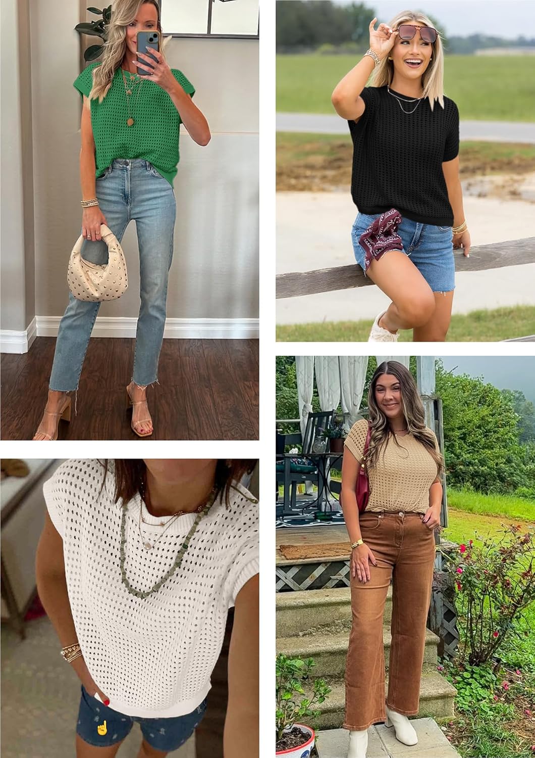 ATHMILE Womens Spring Tops Summer Shirts Beach Vacation Crochet Cap Sleeve Knit Sweater Pullover Cute Fashion Clothes - Image 4