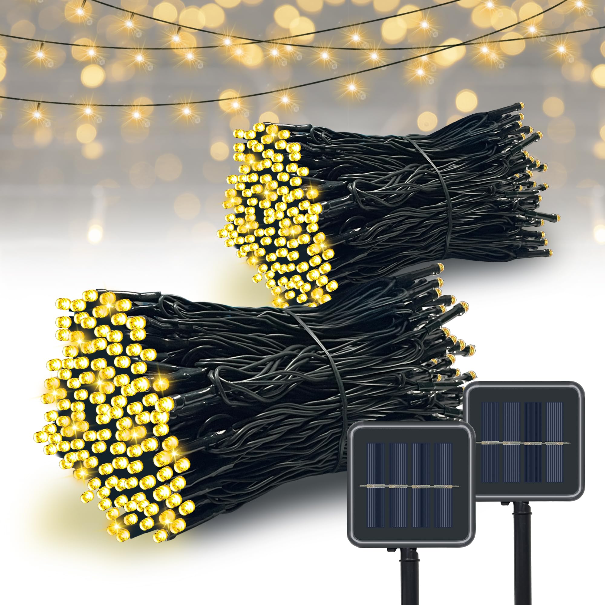 Photo 1 of Eueasy Solar String Lights Outdoor, 2 Pack 146FT 400 LED Waterproof Solar Christmas Lights with 8 Lighting Modes for Tree Xmas Decorations 400 Warm White