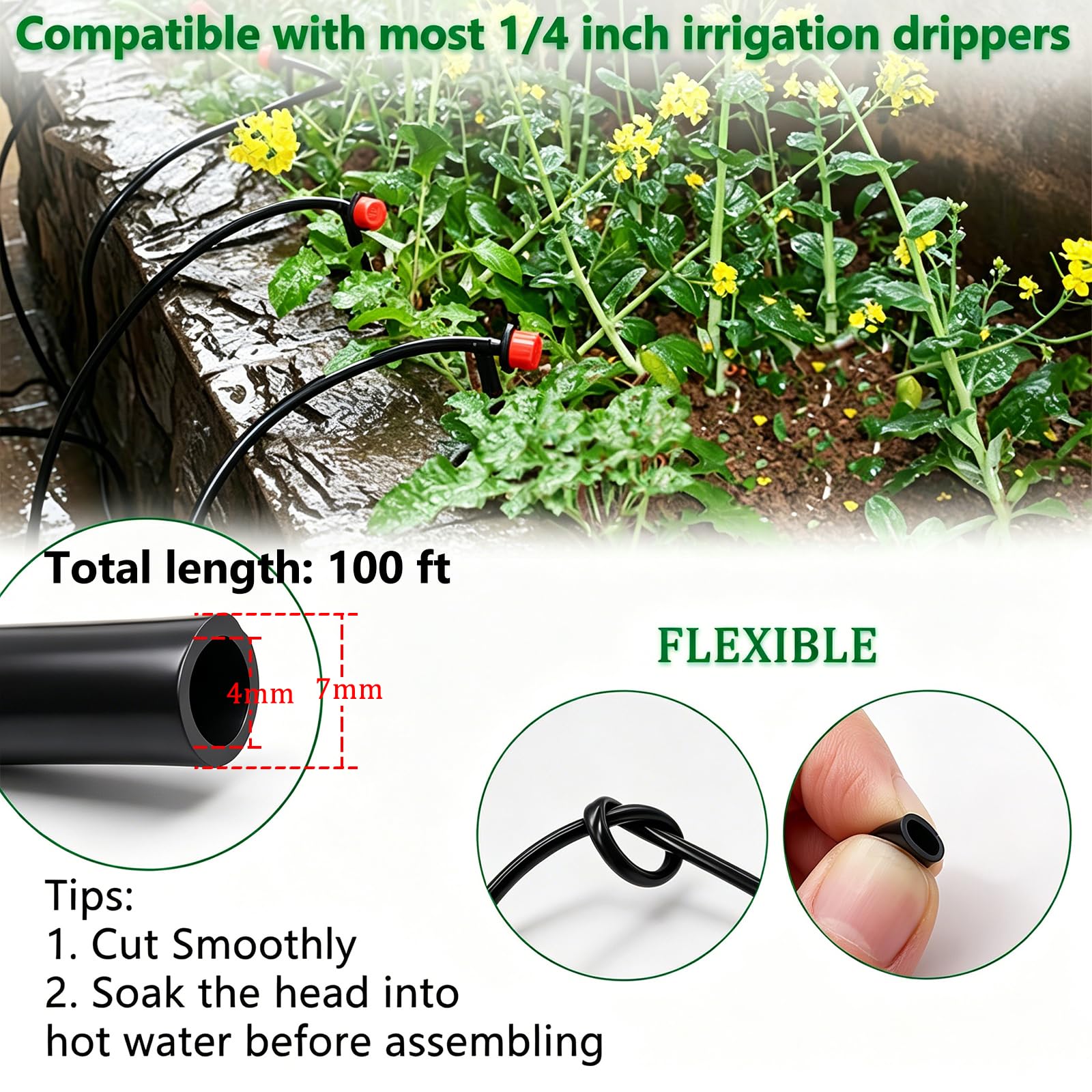Kit sistema di irrigazione a goccia da 30 m, sistema di irrigazione automatico per serra, cortile, prato con tubo di distribuzione da 1/4", emettitori di goccia regolabili, connettori spinato