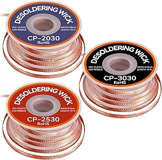 3PCS Premium Desoldering Wick - 3 Sizes Solder Wick Braid (0.08", 0.1", 0.12" x 10FT) | No Clean Desoldering Braid & Solder Remover | Effortlessly Desolder Wick for PCB Repair & Electronics