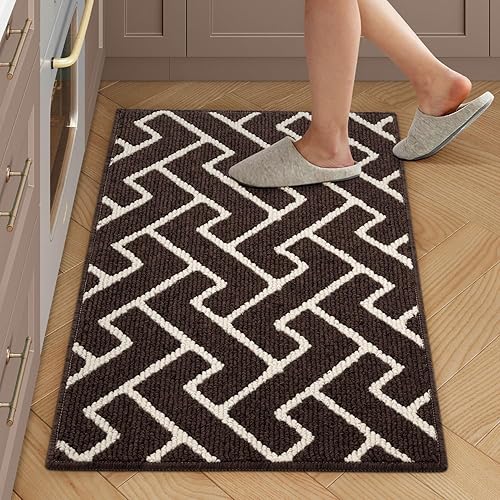 Miniatura 85 de hicorfe Juego de alfombras y tapetes de cocina, alfombra antideslizante de polipropileno súper absorbente, tapete suave y cómodo, lavable para Negro