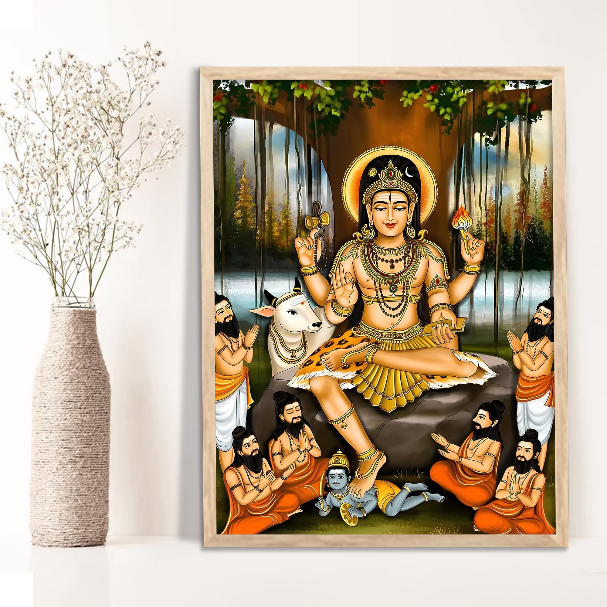 HotHouse Sri Dakshina Murthy Wall Frame for Pooja Room, Office Dakshinamurthy Wall Frame Dakshinamurthy Photo Big Size Guru Dakshinamurti Wallpaper Set Of 1 (19 X 25 inch)