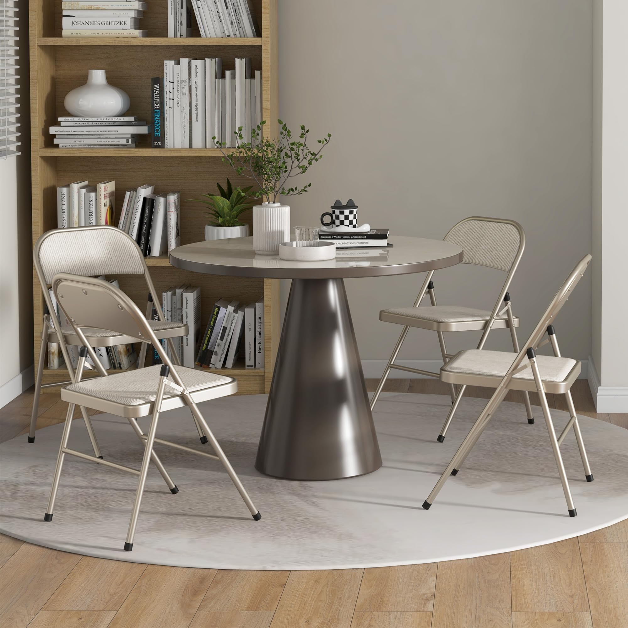 HOMCOM Lot de 4 chaises Pliantes chaises de Salle à Manger Portables Chaise Pliable d'intérieur avec Coussin en Lin et Cadre en Acier 45 x 46 x 78 cm Beige