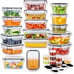 50 PCS Food Storage Containers with Lids Airtight, Plastic Lunch Containers for Pantry Kitchen Organization Storage (25 Lids + 25 Containers), Meal Prep containers with Labels & Marker