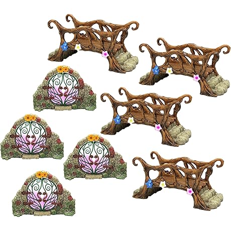 Fairy Garden Bridge with Door and Windows Outdoor Ornament