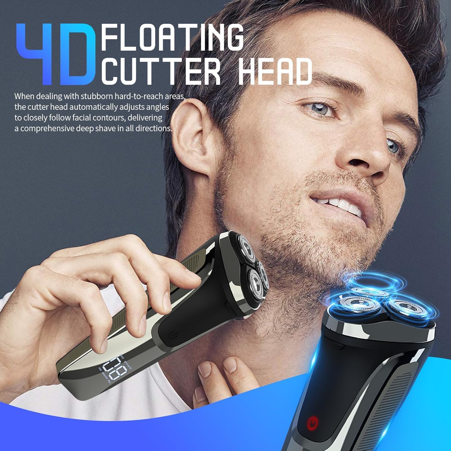 Snapbuy - Maquinilla de afeitar eléctrica para hombre, afeitadora giratoria 4D, IPX7 impermeable, inalámbrica, nueva maquinilla de afeitar eléctrica recargable 2025 con pantalla LCD y motor silencioso