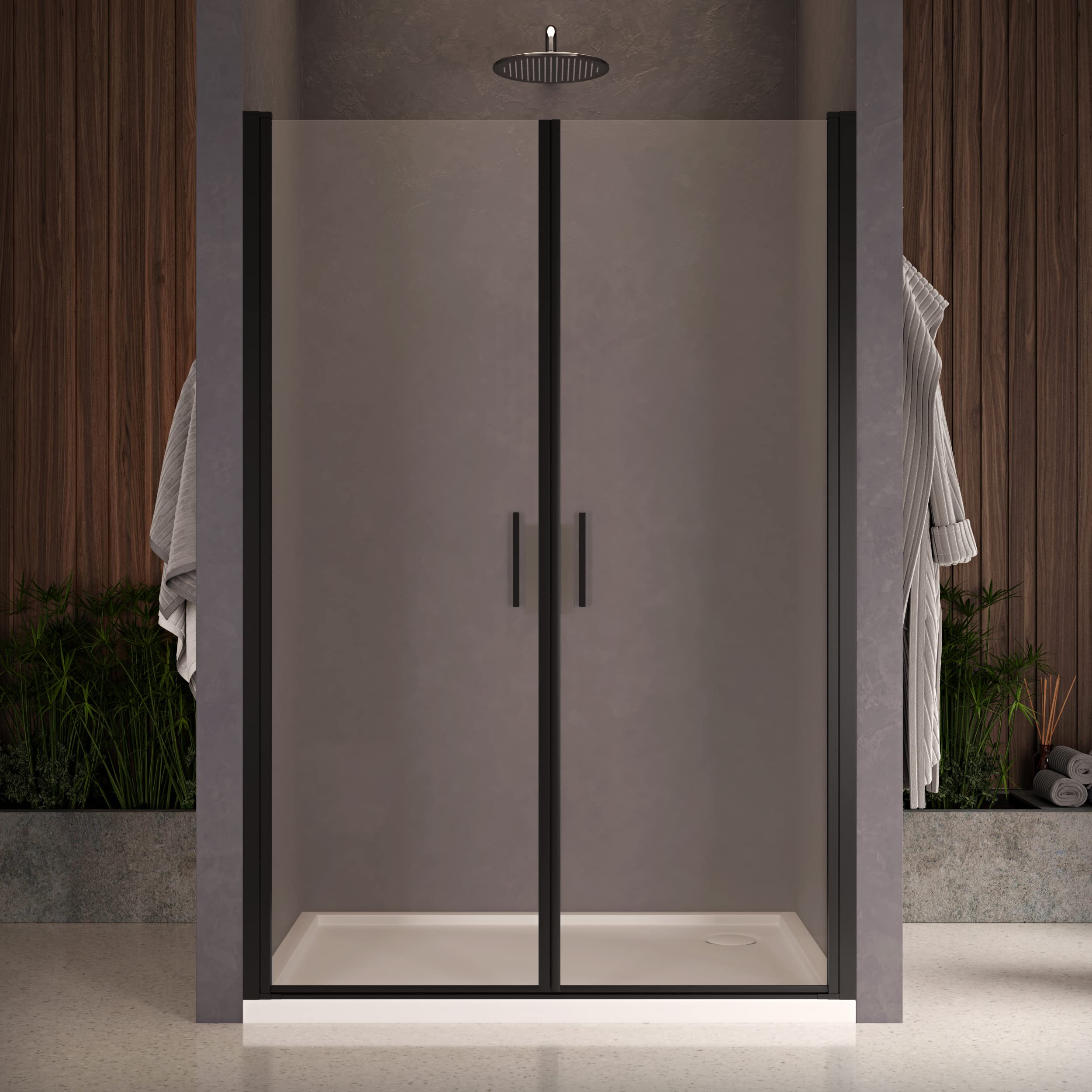 Box doccia nicchia 80 cm porta due battenti H200 cm cristallo 8mm profilo NERO OPACO ELDA