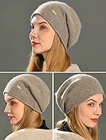 Vista 6 de jaxmonoy Gorro de punto holgado de cachemira para mujer, gorro de invierno suave y cálido de lana para mujer