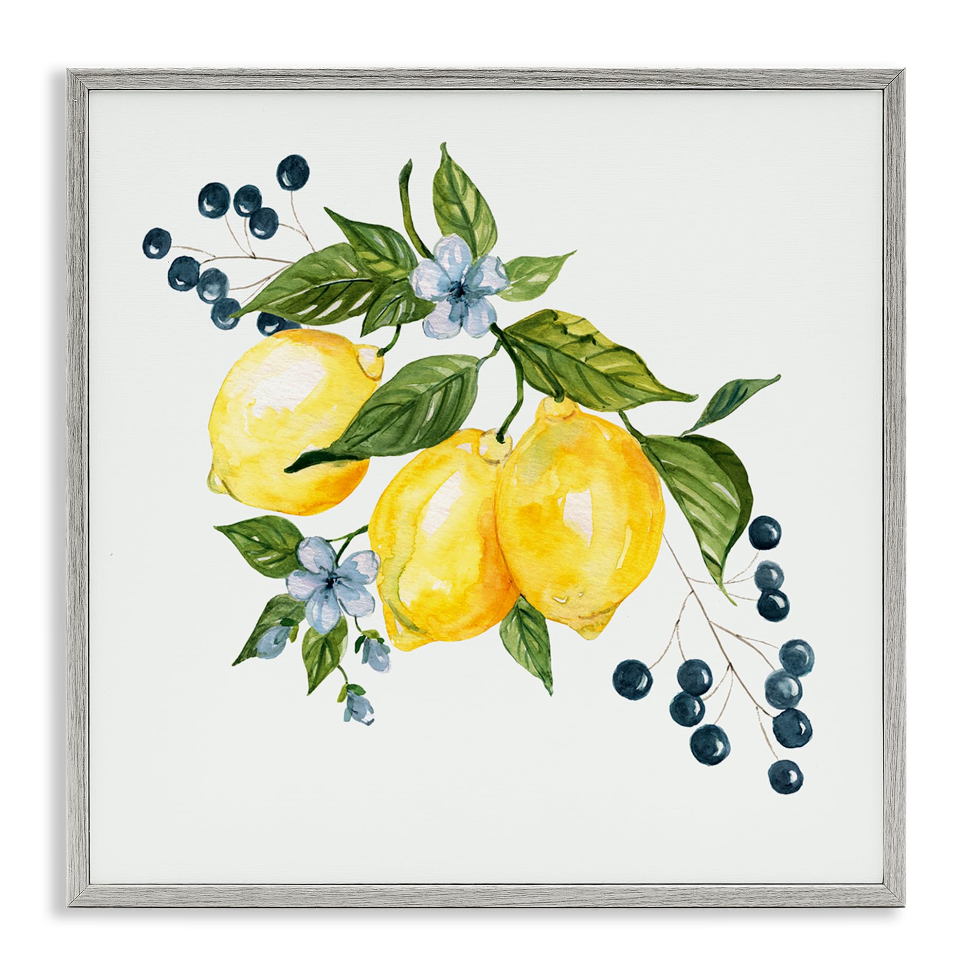 Stupell Industries Farmhouse Gray (Textured) Lemons Blossoms Berries Botanical, 17 X 17 Inch Framed Giclée Print