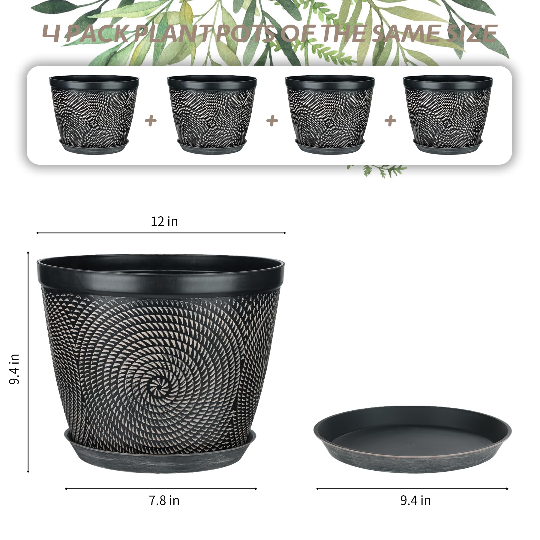 Snapklik.com : Quarut 12 Inch 4 Pack Large Plant Pots, Plastic Flower ...