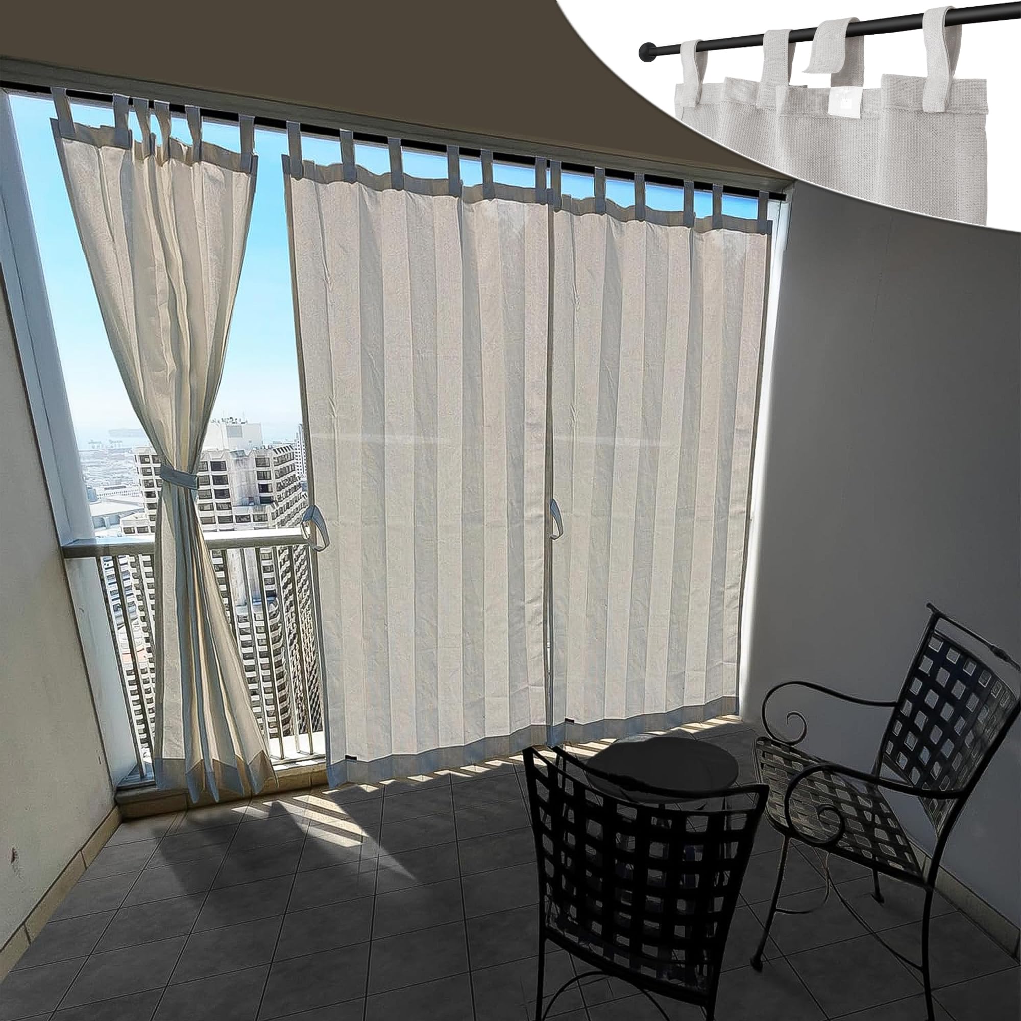 Outdoor Sun Blocking Curtains - Beige, 3FTX7.5FT -19 Outdoor Sun Blocking Curtains - Beige, 3FTX7.5FT -19