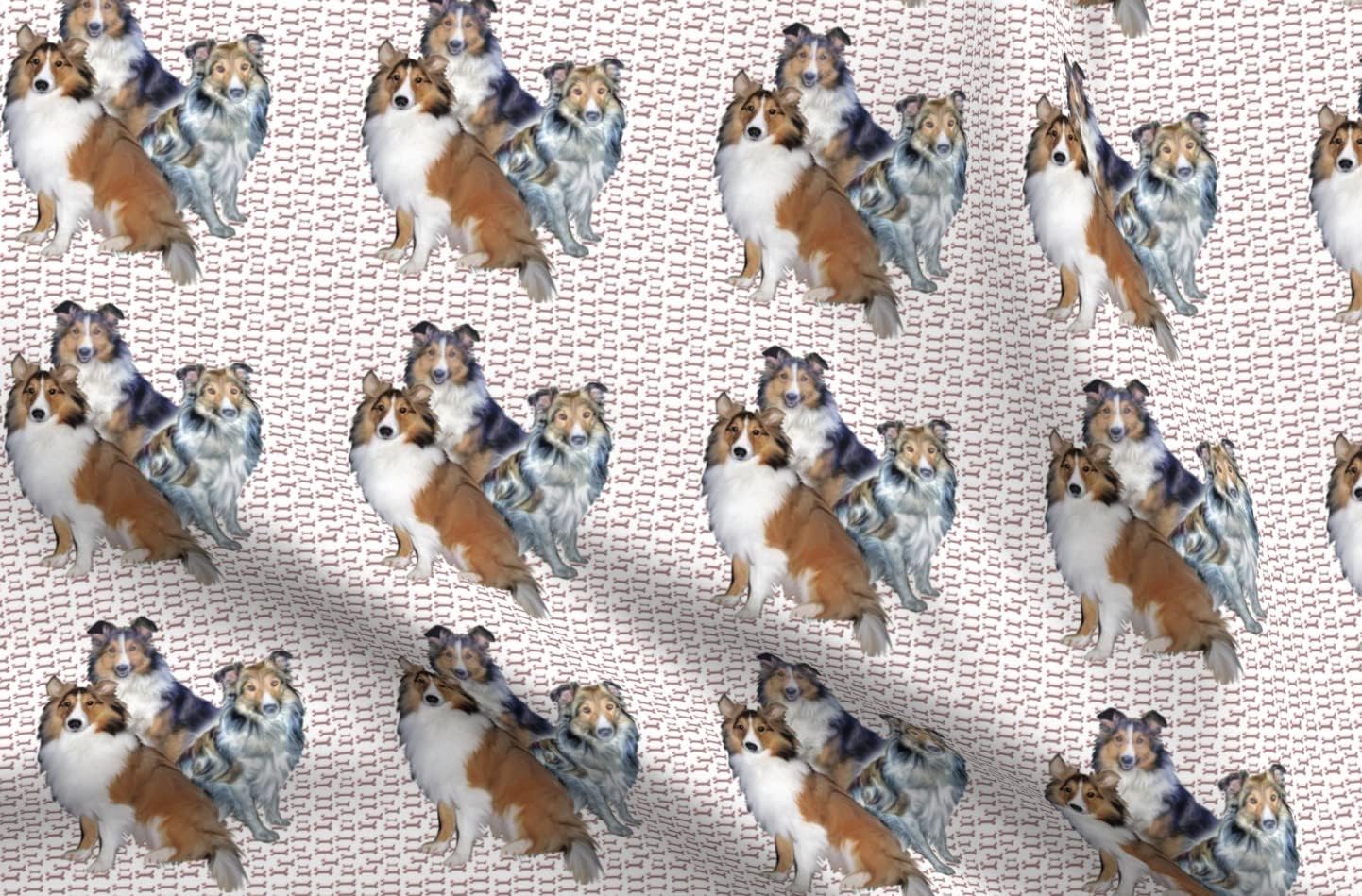 Spoonflower Fabric - Bones Shetland Sheepdog Dogs Printed on Organic Cotton Sateen Fabric by The Yard - Sewing Quilting Apparel Home Decor