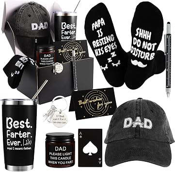 Kolewo4ever 9 Pieces Dad Gift Set Best Dad Gifts for Father, Men with Tumbler Mens Socks Mens Baseball Cap Key Chain Card for Men Father Papa Christmas Gifts from Son Daughter Black Style-2