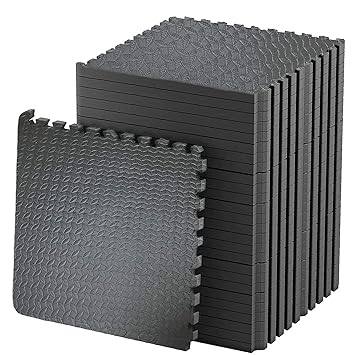 Nasmodo 4-16 pcs 1 Inch/25mm Gym Floor mat for Heavy Workout Puzzle mat Home Exercise, Gym Equipment mat Interlocking Eva Foam Flooring Rubber Tiles Yoga, Kids (4 pcs, Black)