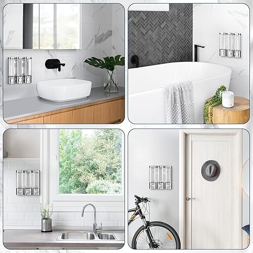 Miniatura 6 de Dispensador y organizador de bomba de ducha de baño 3 en 1, con etiqueta impermeable, se puede utilizar para champú, acondicionador, loción