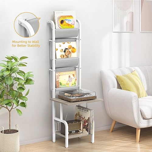 Miniatura 7 de Soporte para tocadiscos con almacenamiento de vinilo, mesa de tocadiscos con almacenamiento de discos de vinilo de hasta 200 álbumes, soporte