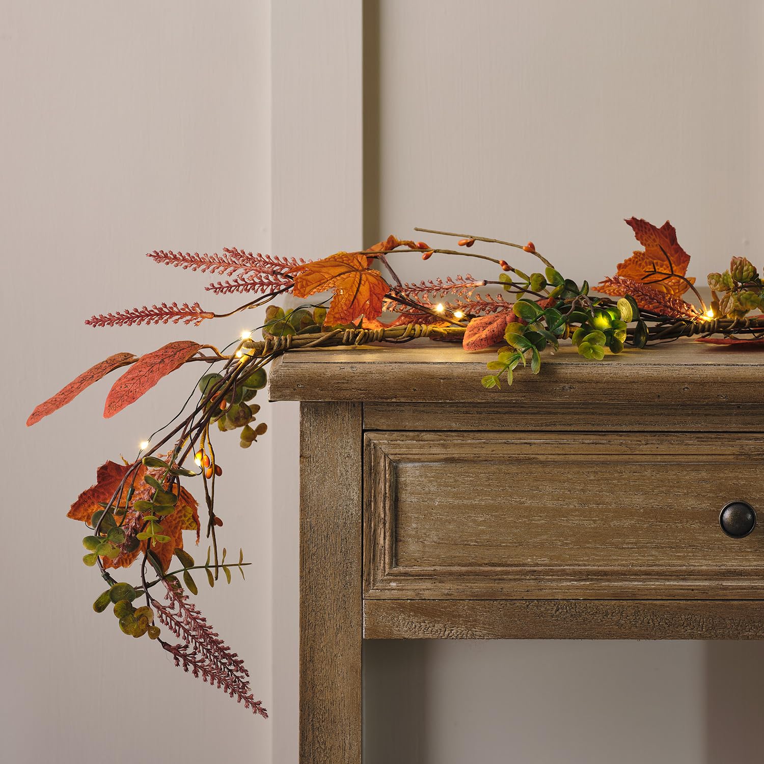 Lights4fun Herbstgirlande 1,5m Mit LED Lichterkette - Tischdeko Mit Timer