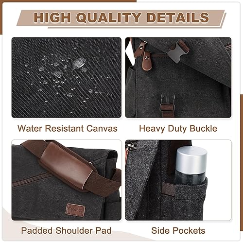 Miniatura 3 de RAVUO Bolso de mensajero para hombre, bolsa de lona resistente al agua de 14, 15.6, 17 pulgadas, maletines para laptop, bolsa de hombro para negocios
