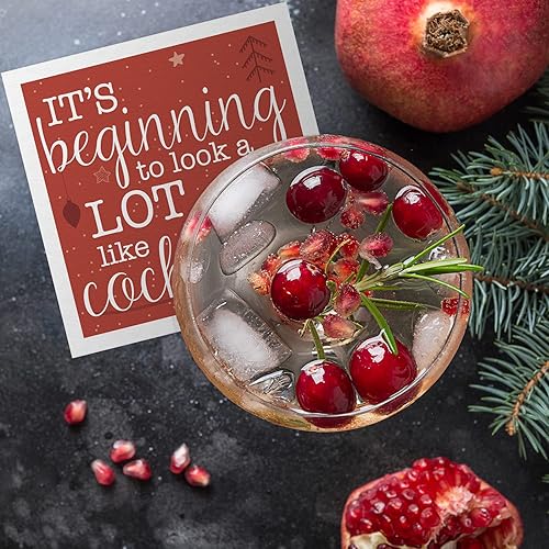Miniatura 4 de Juego de servilletas cuadradas de 3 capas con texto en inglés "It's Beginning To Look A Lot Like Cocktails" / 48 servilletas de eventos de Navidad /