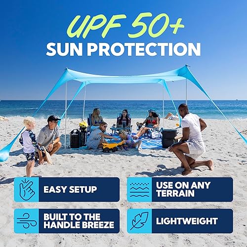 Miniatura 2 de SUN NINJA Beach Tent Sun Shelter UPF50+ - Easy Pop Up Beach Canopy - Outdoor Shade for Camping Trips, Fishing, Backyard Fun Picnics - Sand Shovel,