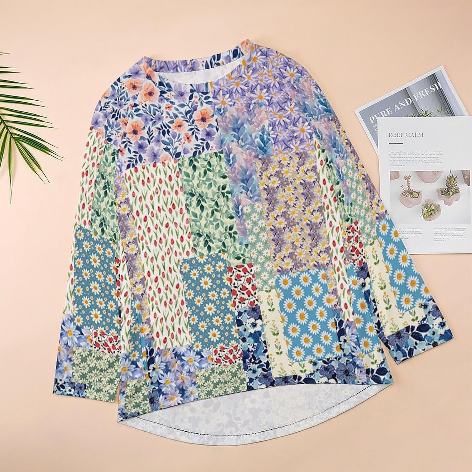 Boho Shirts for Women Floral Print Oversized Long Sleeve Casual Tshirts 2025 Summer Soft Hippie Tunic Tops - Image 4